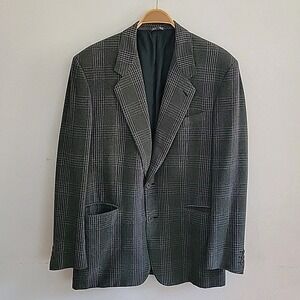 Gianfraco Ferre Blazer 50 Vintage Plaid Two Button Tailored Sage Green Preppy
